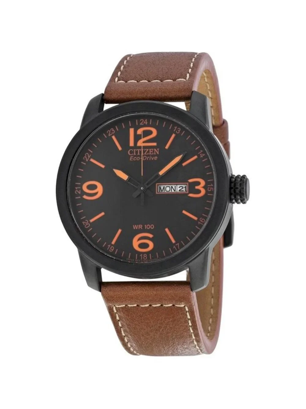 NWT Citizen Eco Drive Black Dial Brown Leather Men's Watch
